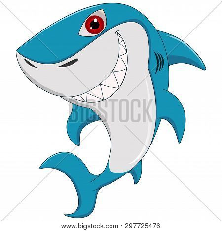 Cartoon Funny Shark Isolated On White Background