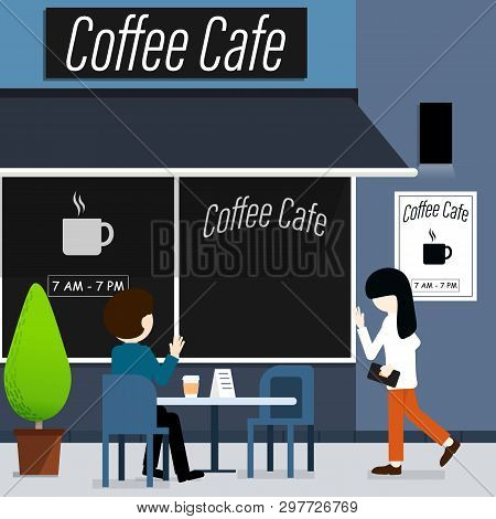 Coffee Cafe Happy Valentine Date Cafe Front Vector