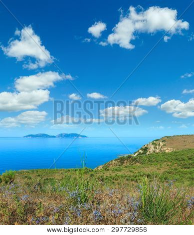 Blossoming Morning Sea Rocky Coast Landscape (narta Lagoon, Vlore, Albania).