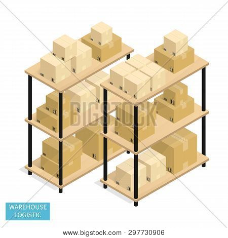 Isometric Warehouse Logistics Shipping Cardboard Box Vector