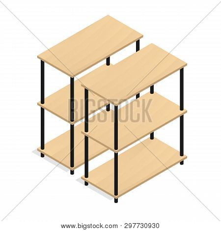 Isometric Wood Shelf Storage Cargo Warehouse Vector