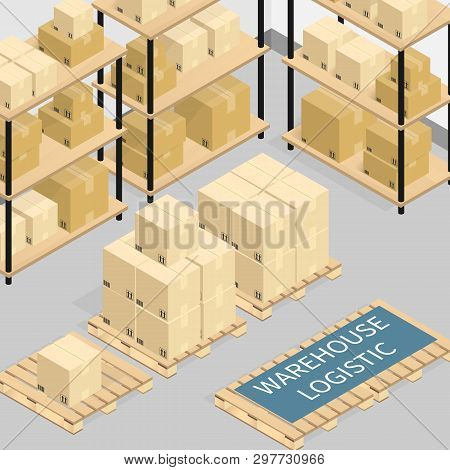 Isometric Warehouse Logistics Online Shipping,cardboard Box Vector