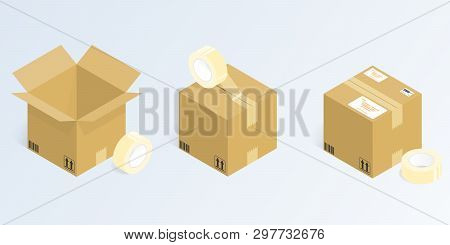 Isometric Online Shopping Shipping Packing Box Vector