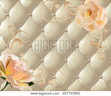 Light Background, Silk Upholstery, Ornament And Flowers