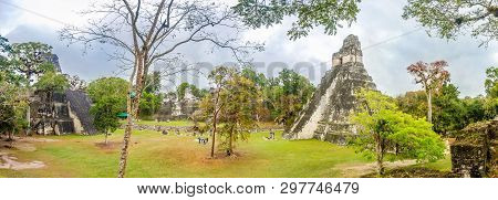 Panoramic View At The Tikal Temple I And Temple Ii From Nord Acropolis In Tikal Natinal Park - Guate