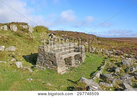 Stone Bench On The Blorenge In The Brecon Beacons, Wales