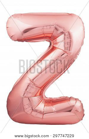 Rose Gold Letter Z Made Of Inflatable Balloon Isolated On White Background