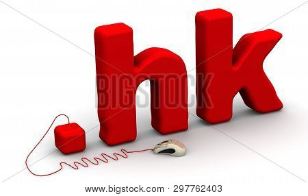 Hong Kong Domain .hk. Domain Name .hk And Www As A Cable Connected To Computer Mouse On White Backgr