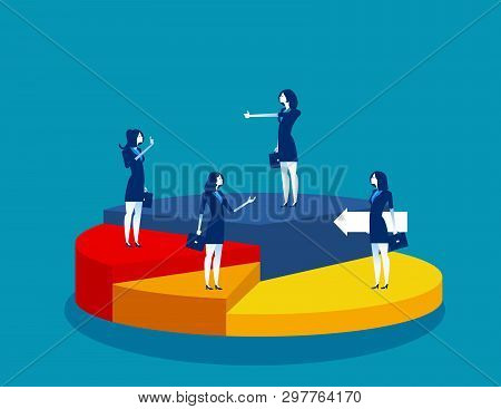 Business People Standing Of Different Directions On A Pie Chart. Concept Business Vector Illustratio