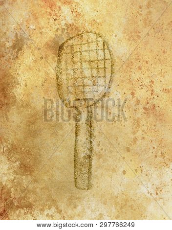 Tenis Racket, Pencil Drawing On Abstract Background.