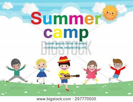 Summer Camp Kids Education Concept Template For Advertising Brochure, Activities On Camping Poster Y