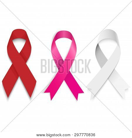 Set Gray Red And Pinck Ribbon With Shadow