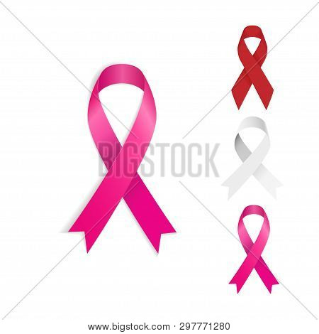 Set Gray Red And Pinck Ribbon With Shadow