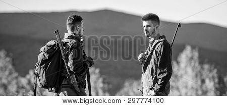 Friendship Of Men Hunters. Military Uniform Fashion. Army Forces. Camouflage. Hunting Skills And Wea