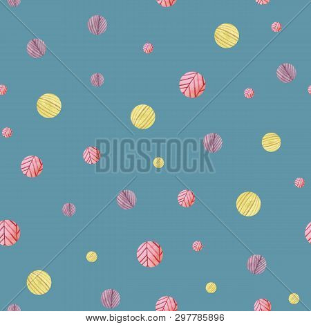 Watercolor Colorful Dots Seamless Pattern - Bright Yellow, Violet, Pink.