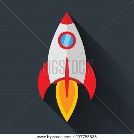 Colour Rocket Icon In Flat Style With Shadow