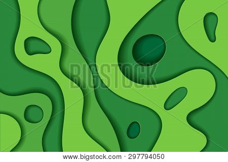 Green 3d Cut Out Paper Effect Abstract Background. Vector Design Layout, Banner Templates.
