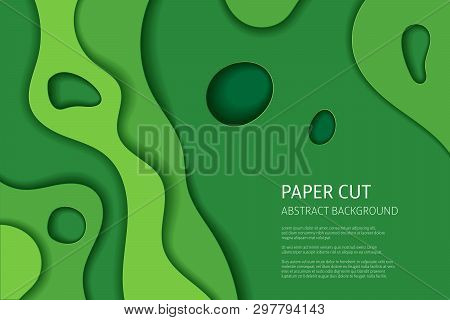 Green 3d Cut Out Paper Effect Abstract Background. Vector Design Layout, Banner Templates.