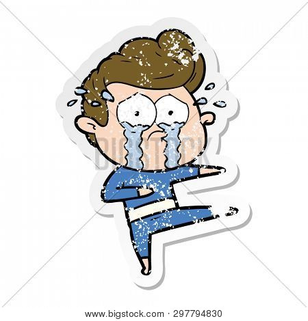 distressed sticker of a cartoon crying dancer