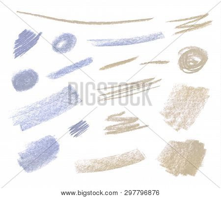 Vector Collection Of Pastel Crayons Isolated On White Background, Blue And Beuge Brush Stroke Templa