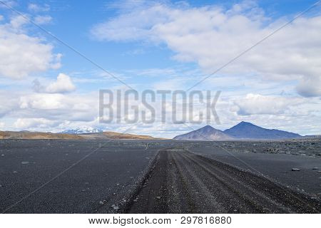 Dirt Road Along Central Highlands Of Iceland.