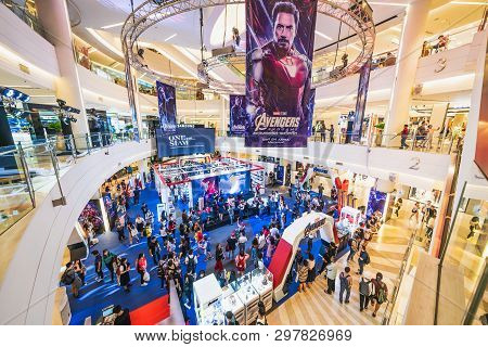 Bangkok, Thailand - Apr 25, 2019: Crowded People Attending Avengers Endgame Exhibition Booth In Shop