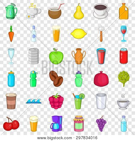 Cold Drink Icons Set. Cartoon Style Of 36 Cold Drink Vector Icons For Web For Any Design