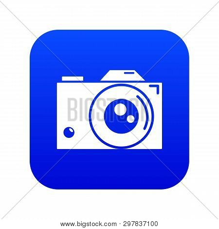 Retro Camera Icon Blue Vector Isolated On White Background