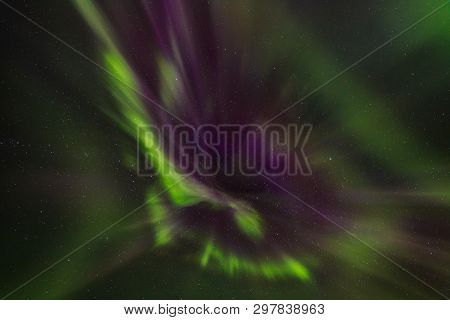Aurora Borealis Over Iceland In Late September At The Lake Myvatn.