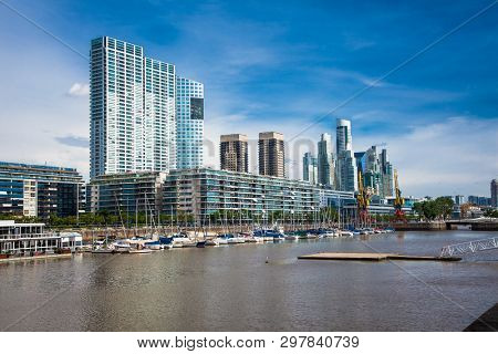 Buenos Aires Argentina - Dec 27, 2018: Puerto Madero district on suny day in Buenos Aires, Argentina.