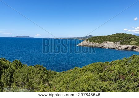 Landscape With Small Greek Islands And Bays Of Navarino On Peloponnese, Greece, Summer Vacation Dest