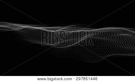 Wave Of Particles. Futuristic Point Wave. Vector Illustration. Abstract Background With A Dynamic Wa