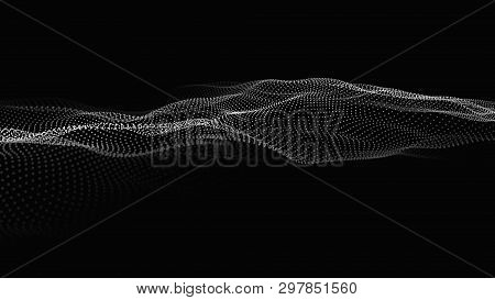 Wave Of Particles. Futuristic Point Wave. Vector Illustration. Abstract Background With A Dynamic Wa