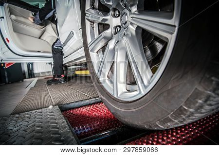Car Hand Brake Test In The Automotive Diagnostic Center. Automotive Safety Theme.