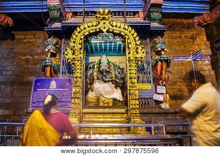 Madurai, India - March 23, 2012: Ganesha Murti Inside Meenakshi Temple, A Historic Hindu Temple In M