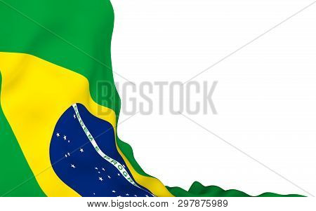 Waving Flag Of Brazil. Ordem E Progresso. Order And Progress. Rio De Janeiro. South America. State S