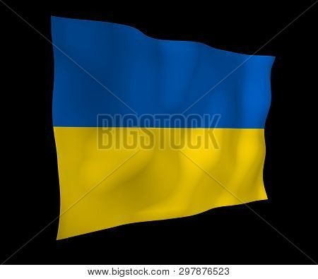 The Flag Of Ukraine On A Dark Background. National Flag And State Ensign. Blue And Yellow Bicolour. 