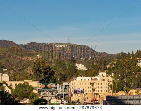 Los Angeles, Ca January 27, 2019: Historic Hollywood Sign View Taken From Hollywood Blvd