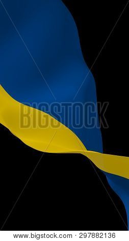 The Flag Of Ukraine On A Dark Background. National Flag And State Ensign. Blue And Yellow Bicolour. 
