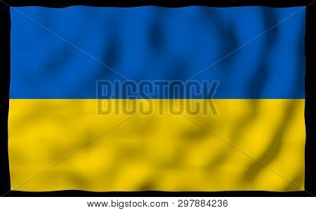 The Flag Of Ukraine On A Dark Background. National Flag And State Ensign. Blue And Yellow Bicolour. 