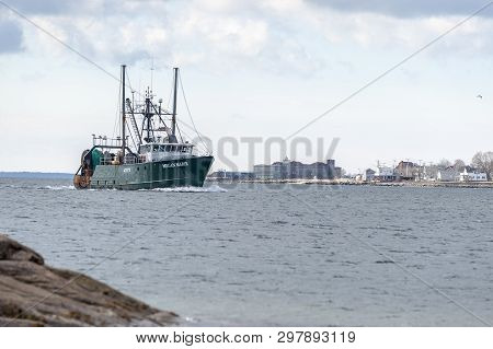 New Bedford, Massachusetts, Usa - April 10, 2019: Trawler Megan Marie, Hailing Port Montauk, New Yor