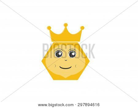 Queen Bee An Hexagon Bee Head Smile With Crown For Logo Design Vector, Insect Icon