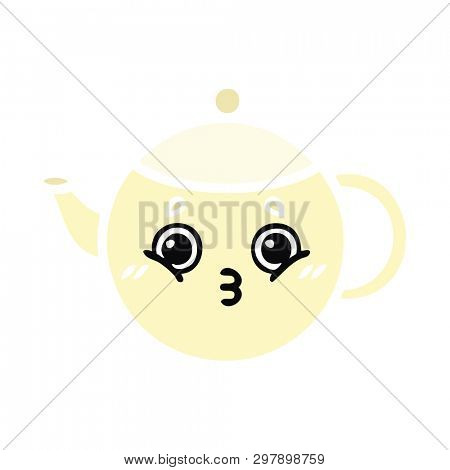 flat color retro cartoon of a tea pot