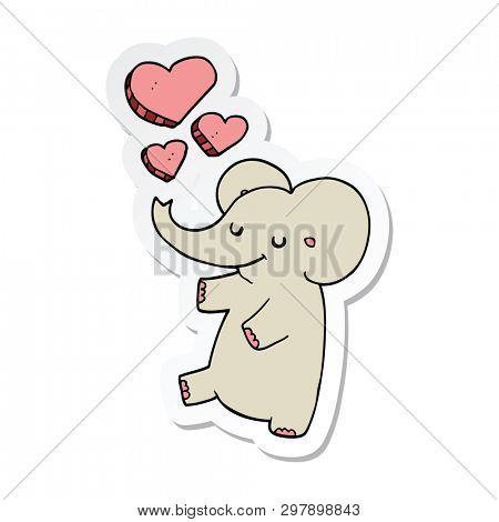 sticker of a cartoon elephant with love hearts