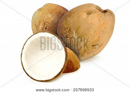 Dried Coconut On White Background.with Clipping Path.