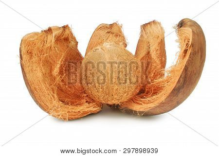Dried Coconut On White Background.with Clipping Path.