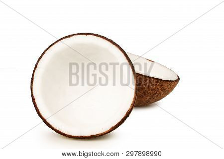 Dried Coconut On White Background.with Clipping Path.
