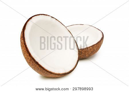 Dried Coconut On White Background.with Clipping Path.