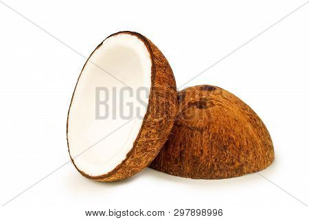 Dried Coconut On White Background.with Clipping Path.