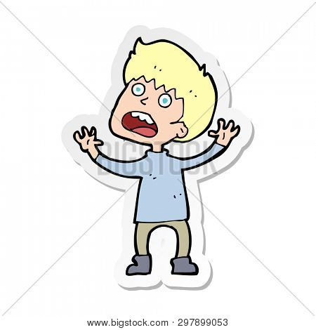 sticker of a cartoon stressed boy